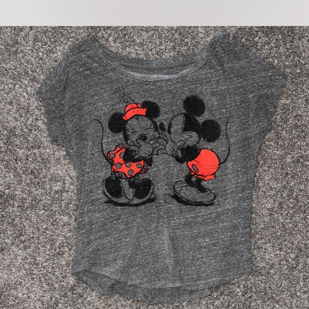 Disney Heather Gray Tee with Red Mickey & Minnie Design